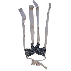 Patent Vegan Leather Paved Meshed Bralette Halter Cream Black Ribbon Tie Top!